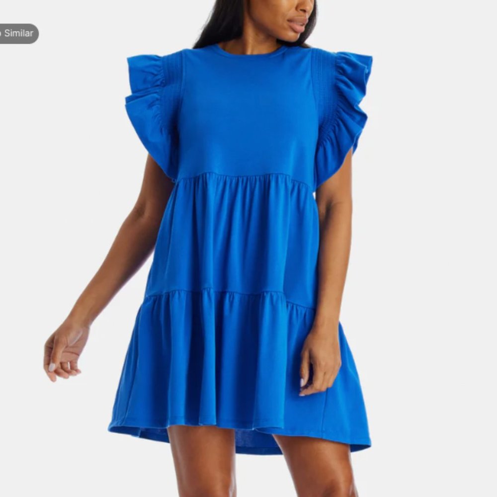 Knit Ruffled Mini Dress - Cobalt Blue / S - ENGLISH FACTORY